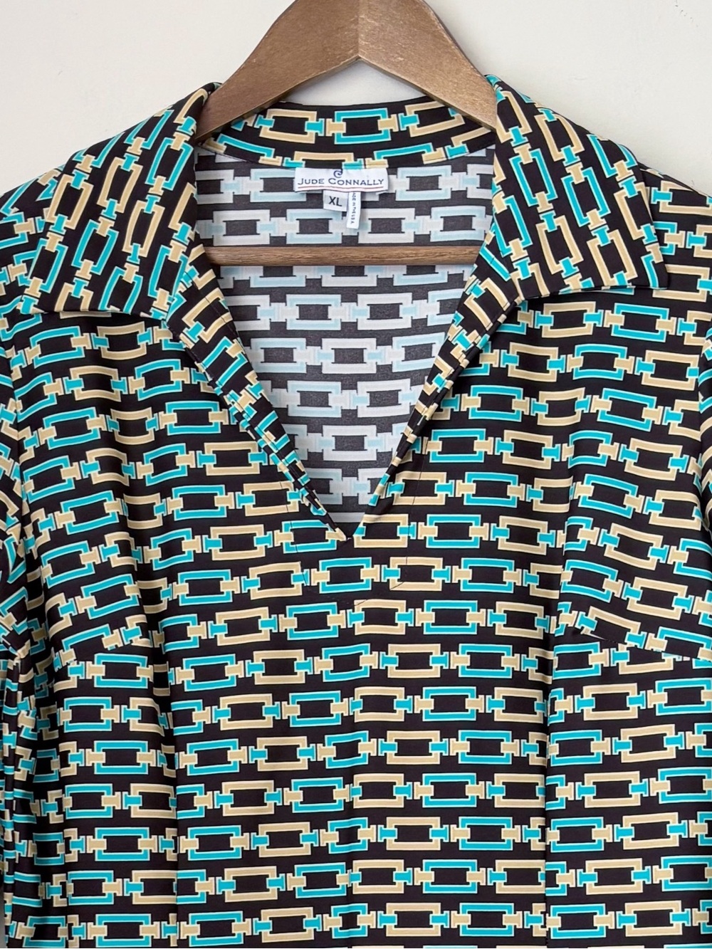 Jude Connally Brown Chain Link Print Collared Sheath Dress XL - Picture 3 of 7